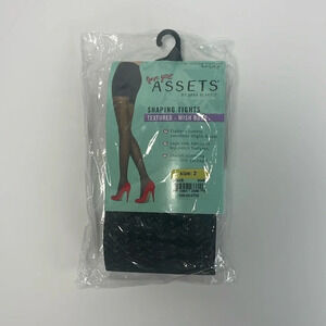 Assets By Sara Blakely Black Wishbone Texture Shaping Tights Women's Size 2